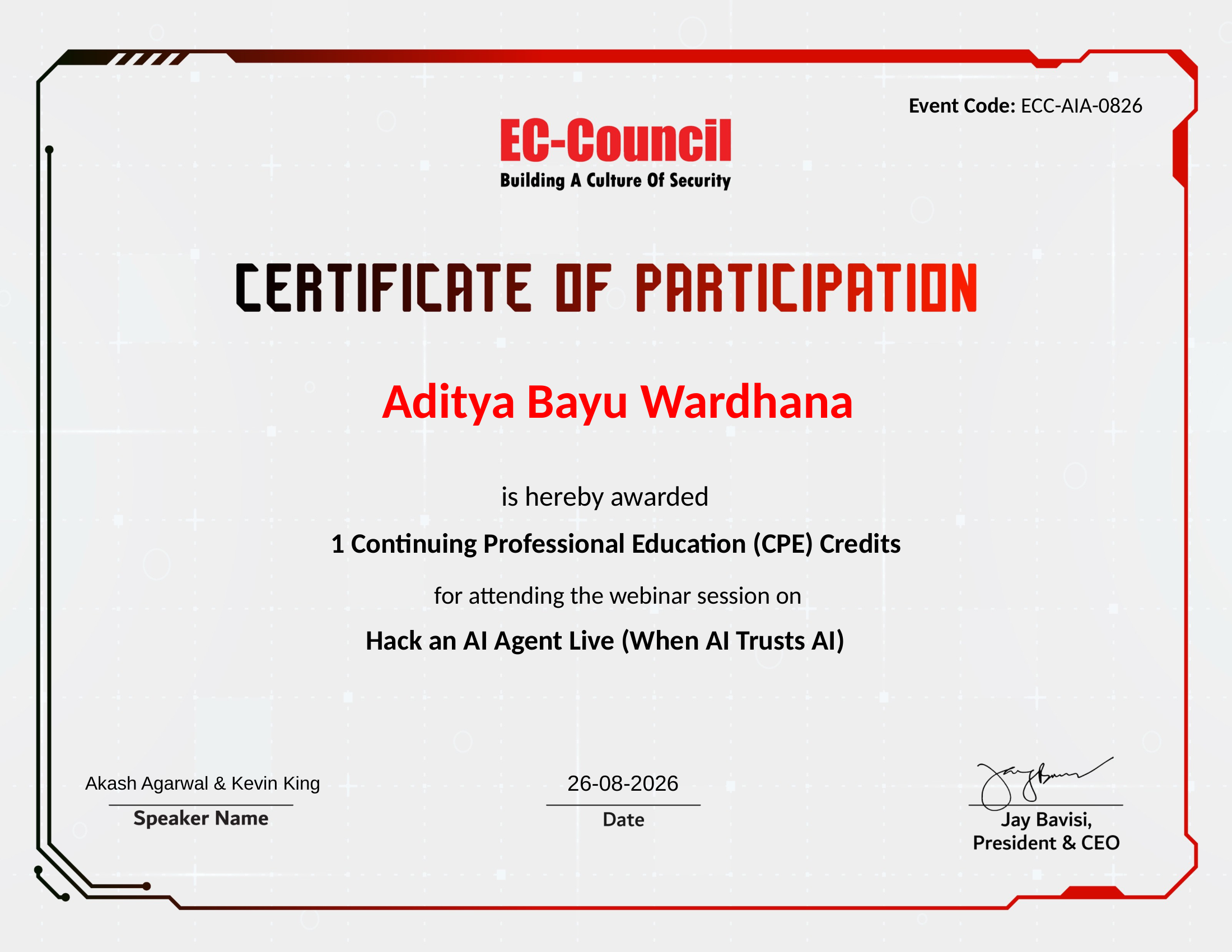Sertifikat EC-Council Hack an AI Agent Live